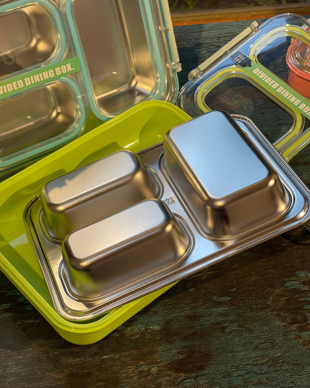 3 Compartment Divided Stainless Steel Lunch Box (100% Leak Proof)