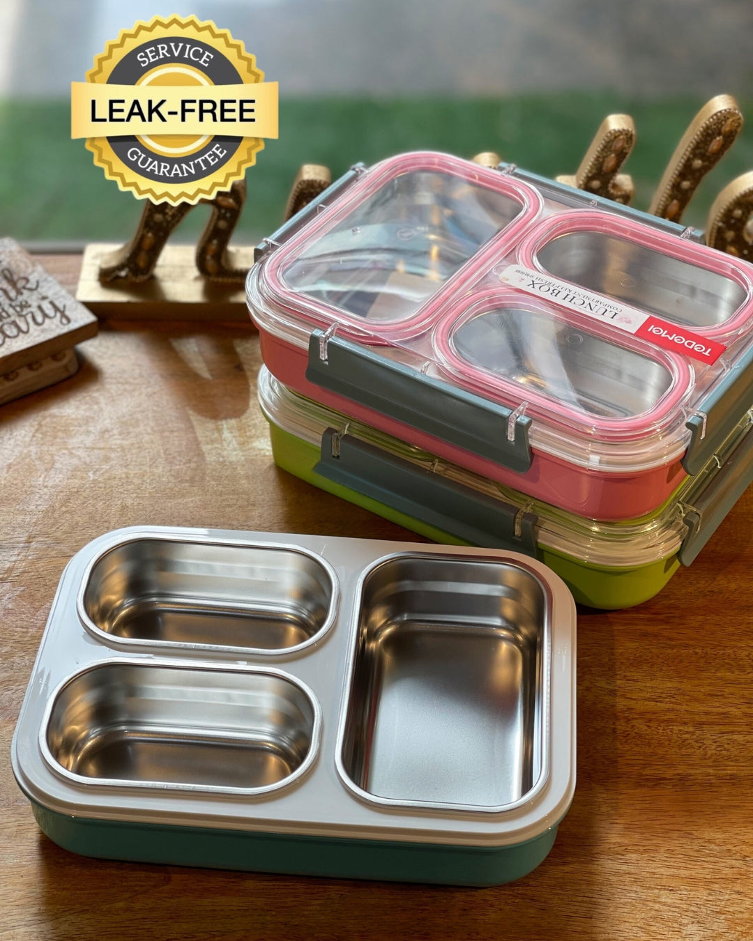 3 Compartment Tedemei Stainless Steel Lunch Box (100% Leak Proof)