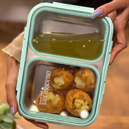 2 Compartment Delicious Lite Stainless Steel Lunch Box (100% Leak Proof)